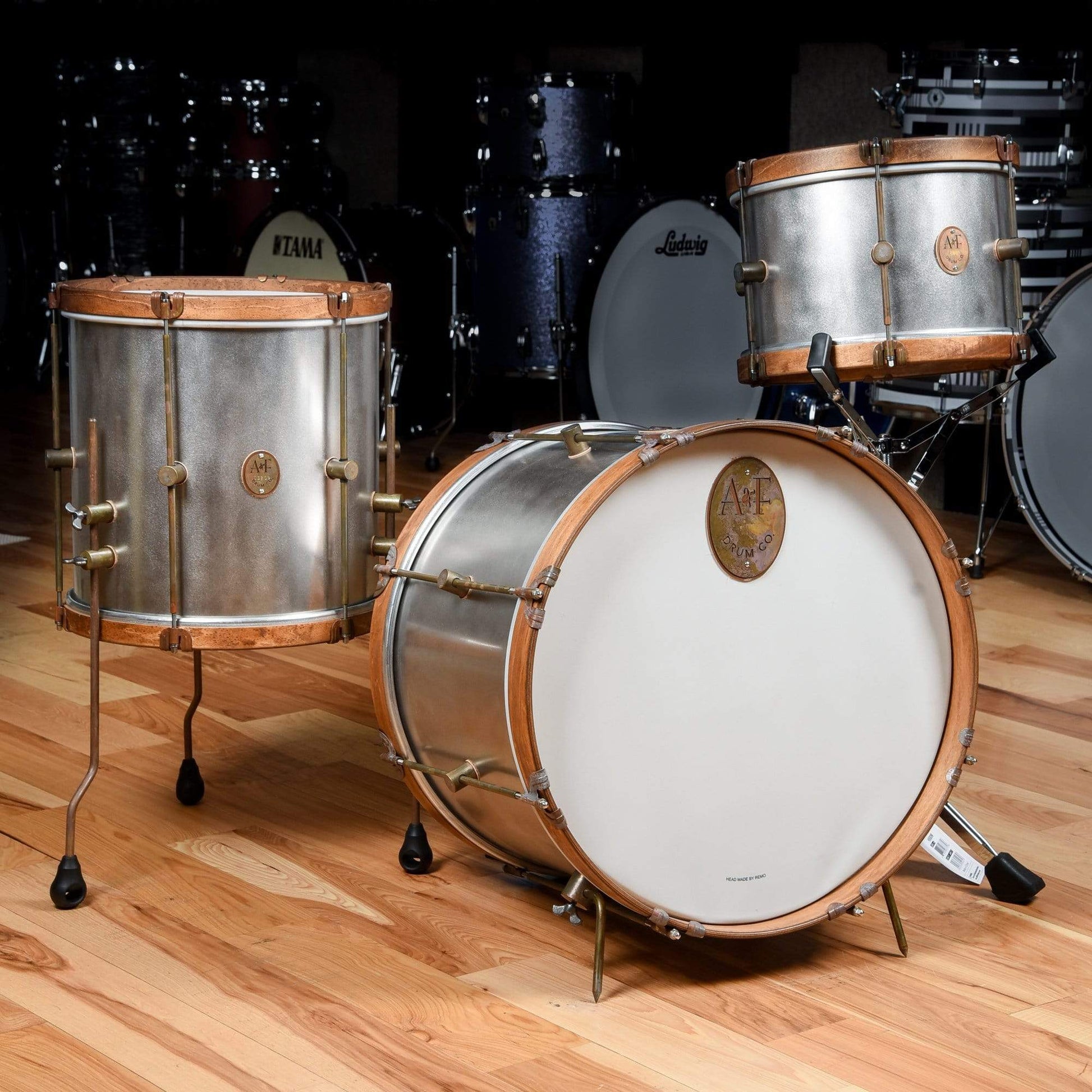 A&F Drum Co. 12/14/20 3pc. Drum Kit Raw Steel Drums and Percussion / Acoustic Drums / Full Acoustic Kits