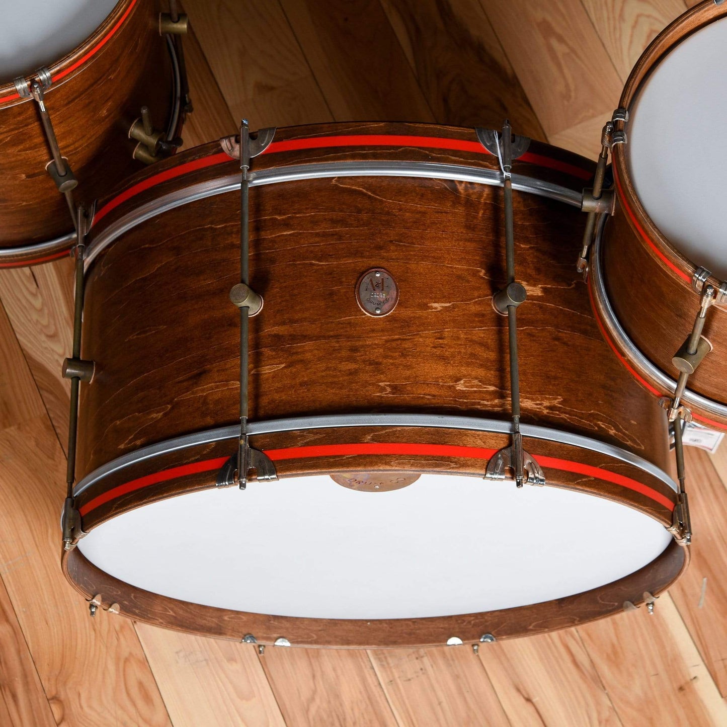 A&F Drum Co. 13/16/26 3pc. Triple Whisky Field Maple Drum Kit w/Red Pinstripe Wood Hoops Drums and Percussion / Acoustic Drums / Full Acoustic Kits