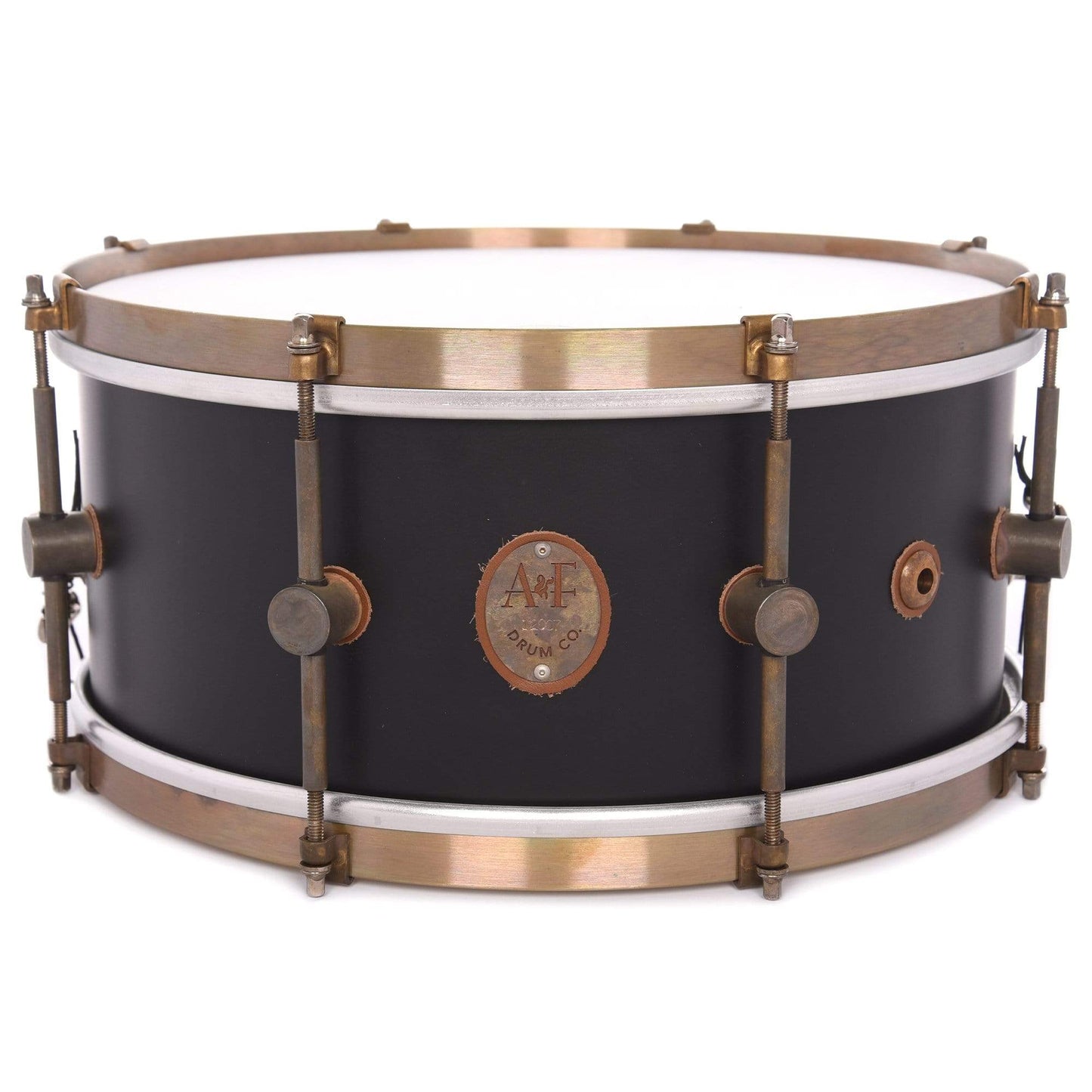 A&F Drum Co. 6.5x14 Steam Bent Solid Shell Maple Snare Drum 8-Lug Matte Black w/Brass Hoops Drums and Percussion / Acoustic Drums / Snare