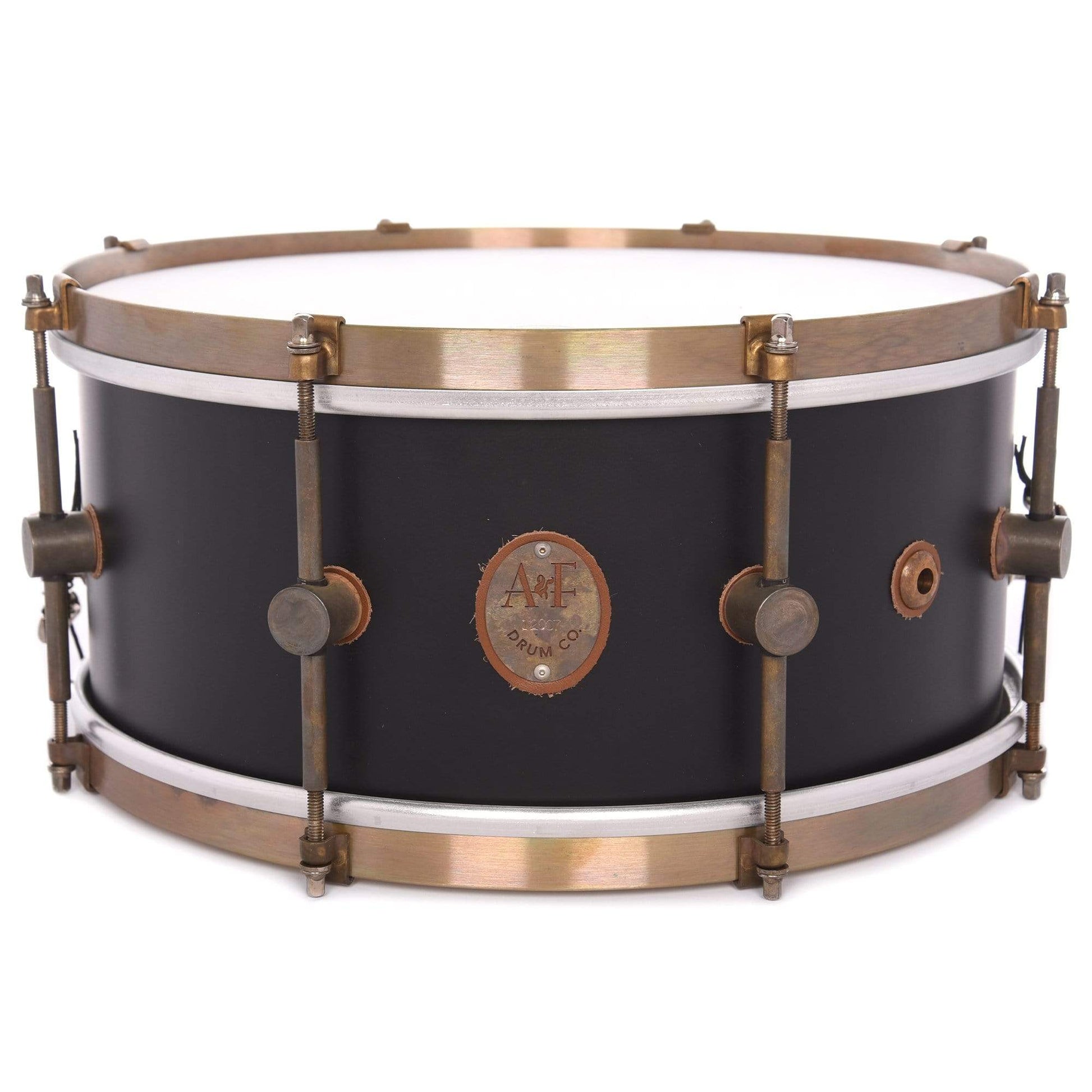 A&F Drum Co. 6.5x14 Steam Bent Solid Shell Maple Snare Drum 8-Lug Matte Black w/Brass Hoops Drums and Percussion / Acoustic Drums / Snare