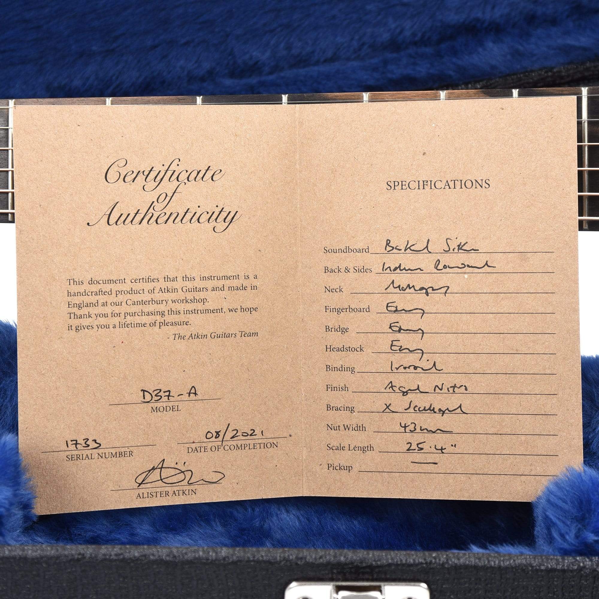 Atkin D37 Aged Baked Sitka/Rosewood Natural Acoustic Guitars / Dreadnought