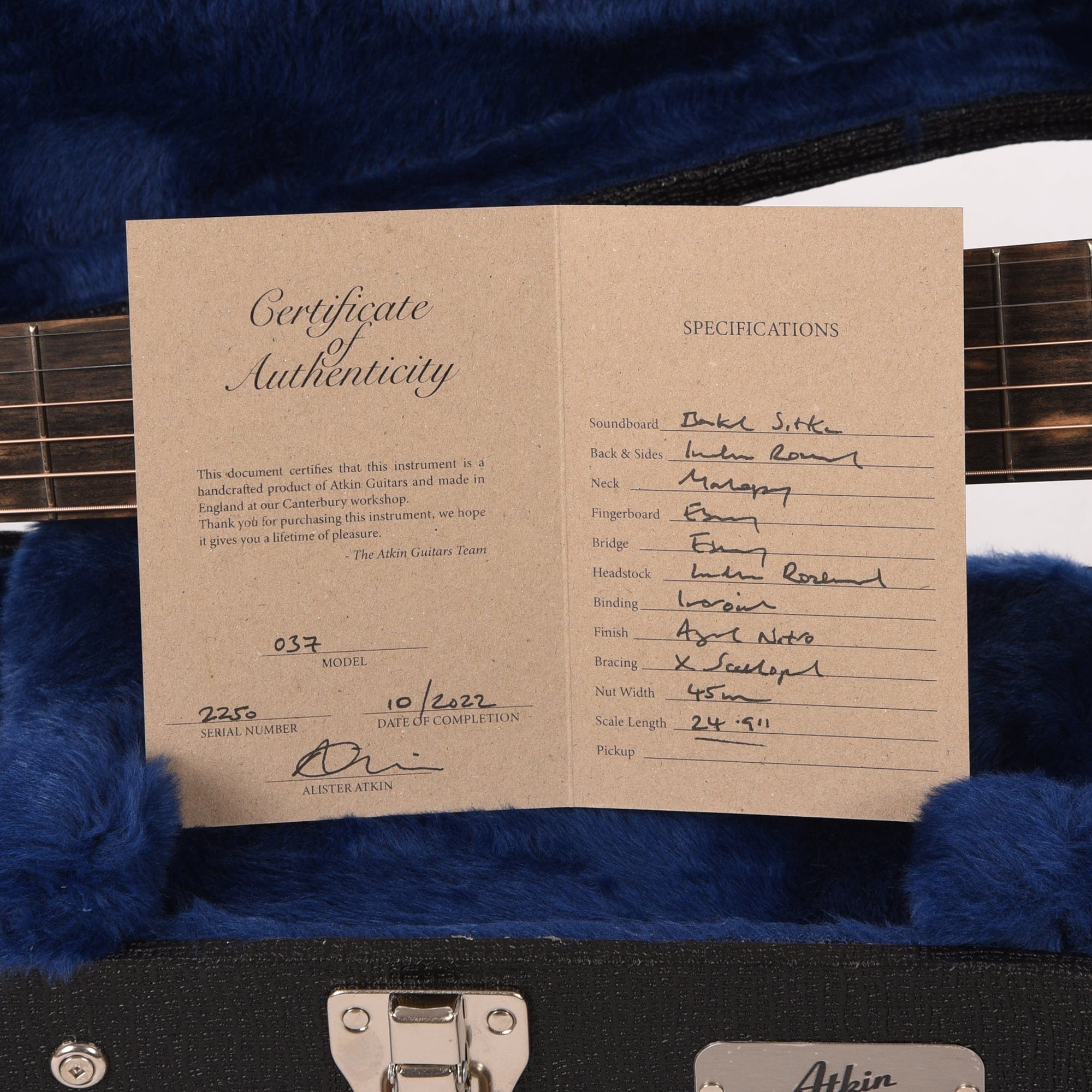 Atkin 037 Aged Baked Sitka/Rosewood Natural Acoustic Guitars / Parlor