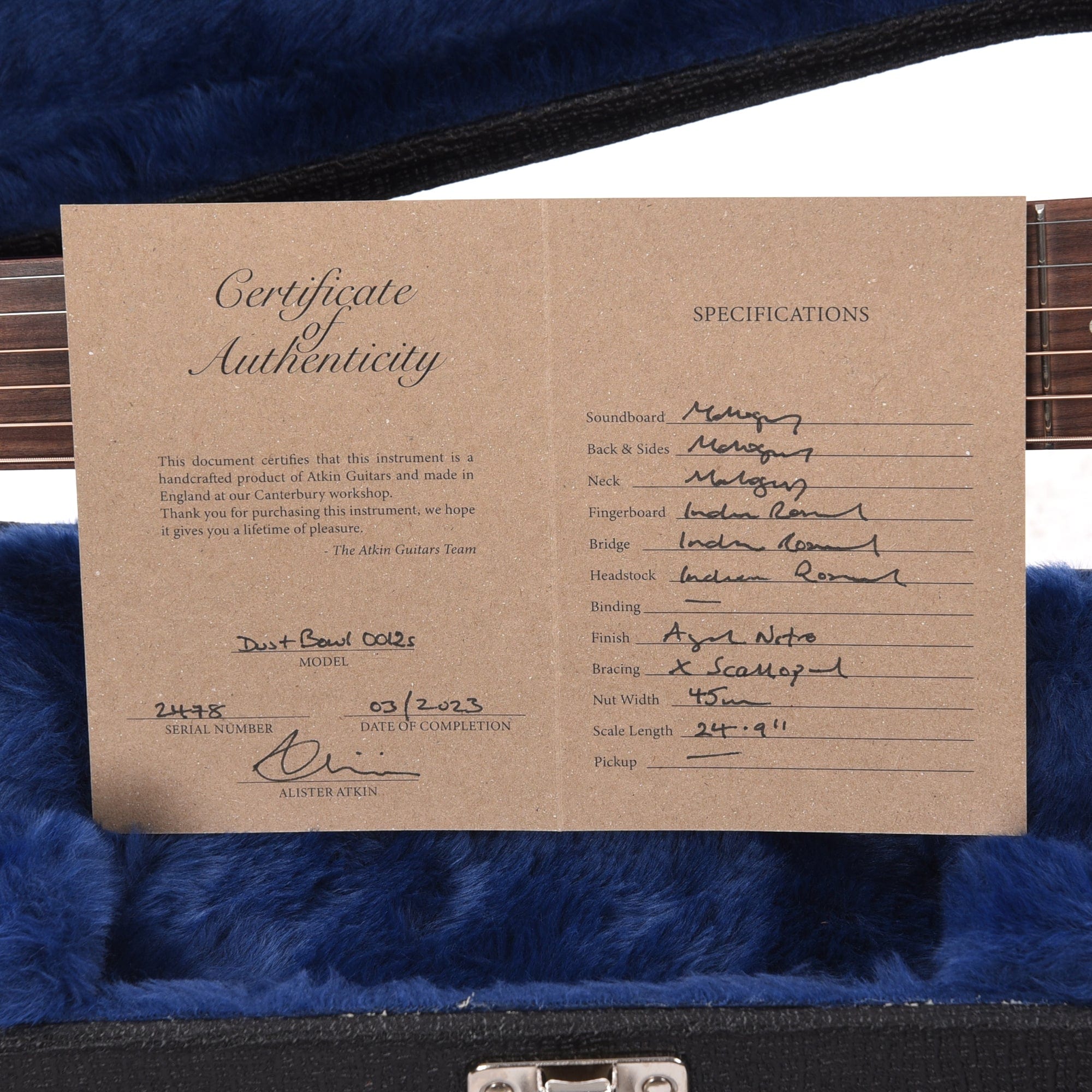 Atkin Dust Bowl 000 12-Fret Mahogany Natural w/Slotted Headstock Acoustic Guitars / Parlor