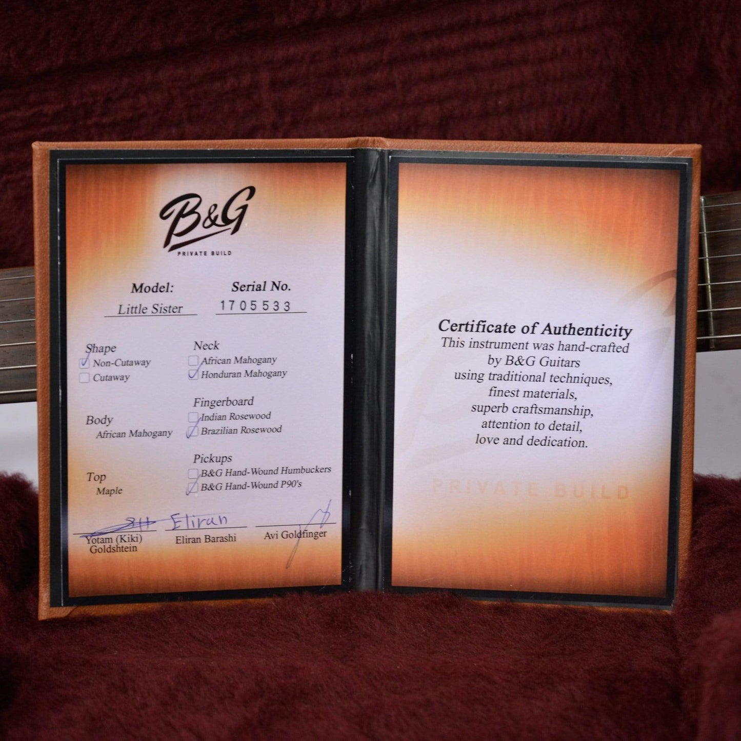 B&G Little Sister w/Non-Cutaway, P-90s, Brazilian Board, and Honduras Mahogany Neck Electric Guitars / Semi-Hollow