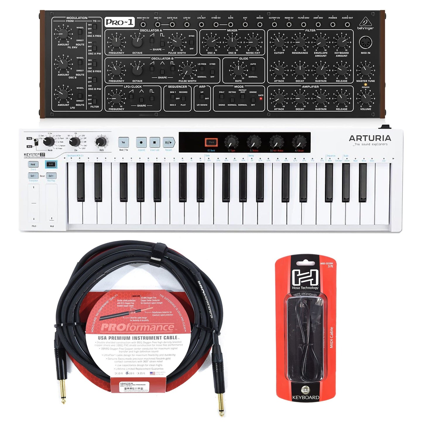 Behringer PRO-1 Analog Synthesizer and Arturia KeyStep 37 USB Midi Controller Essentials Bundle Keyboards and Synths / Synths / Analog Synths