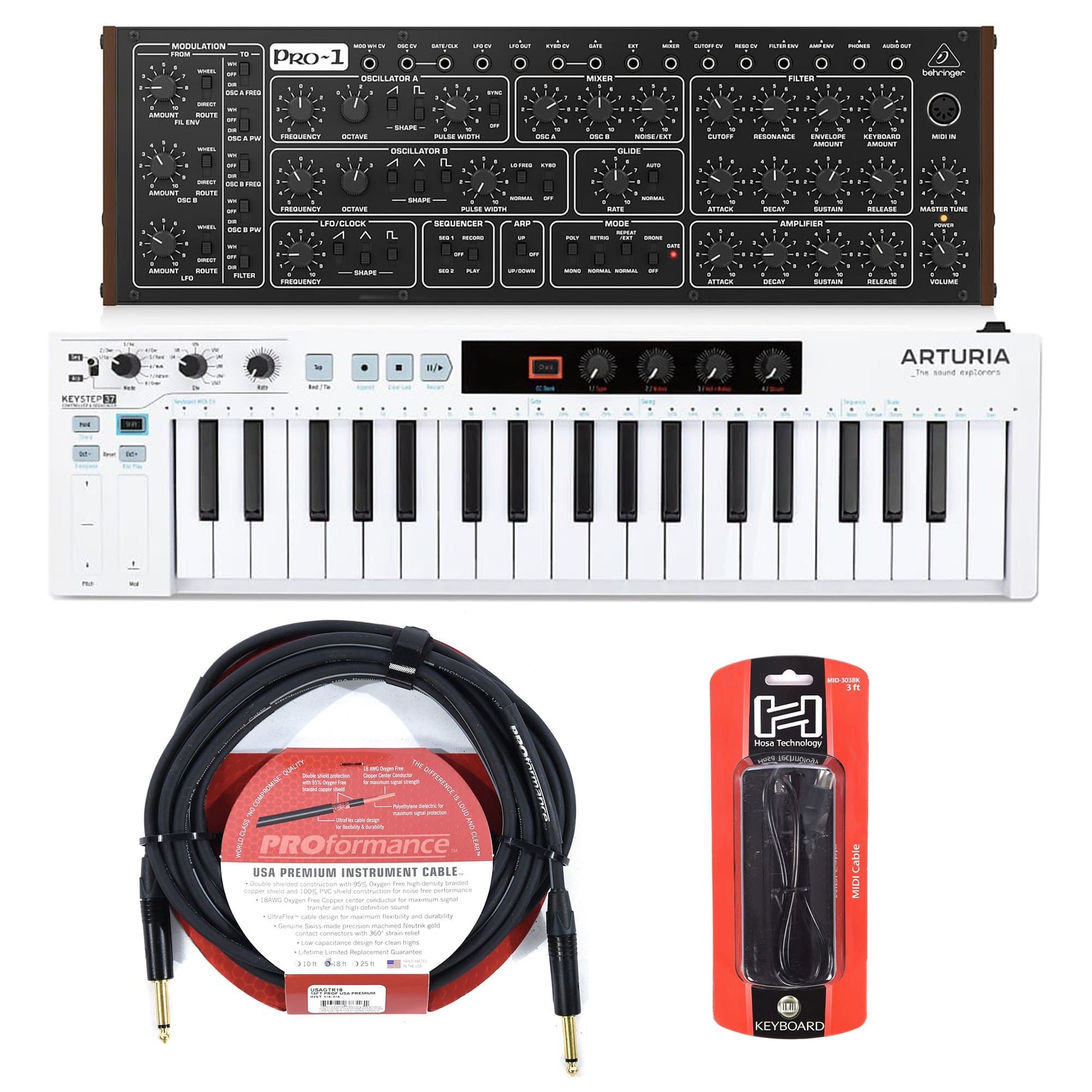 Behringer PRO-1 Analog Synthesizer and Arturia KeyStep 37 USB Midi Controller Essentials Bundle Keyboards and Synths / Synths / Analog Synths