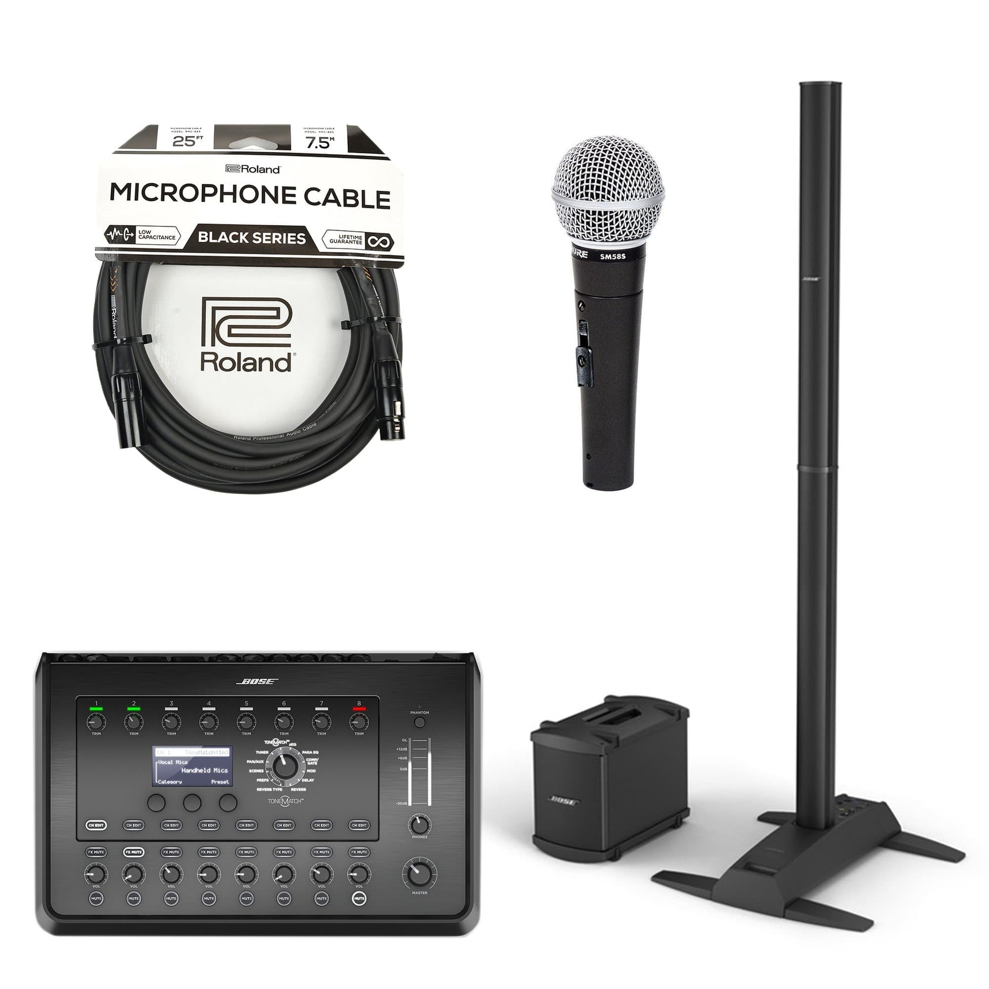 Bose L1 Model 1S B1 Bass Package PA System w/T8S ToneMatch Mixer, SM58S Mic and XLR Cable Bundle Pro Audio / Portable PA Systems