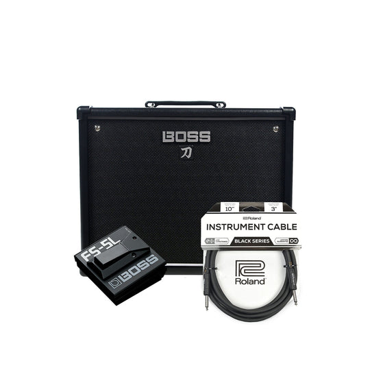 Boss Katana KTN‑50 50W 1x12 Guitar Combo Amplifier Black w/FS-5L Latch Footswitch and Cable Bundle Amps / Guitar Combos