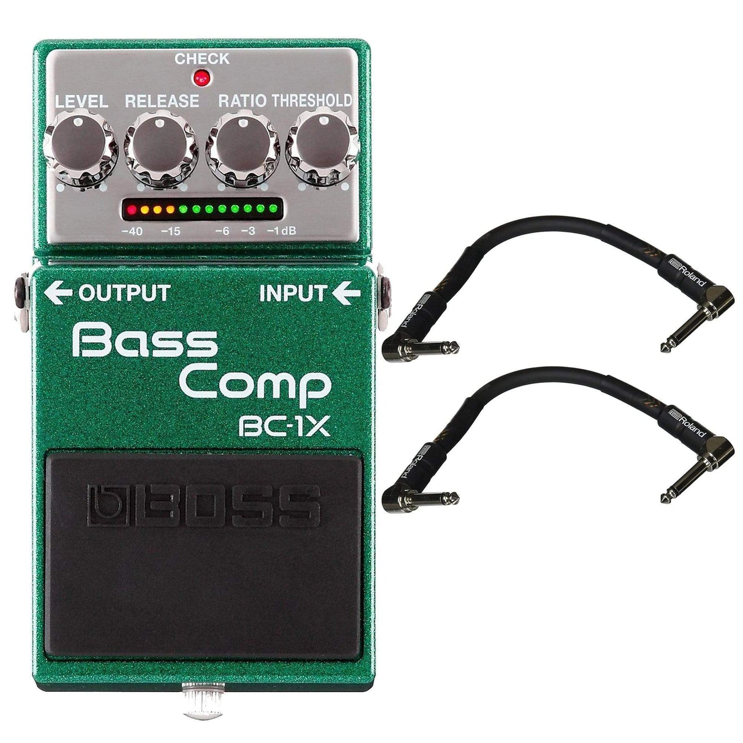 Boss BC-1X Bass Compressor Bundle w/ 2 Roland Black Series 6 inch Patch Cables Effects and Pedals / Bass Pedals