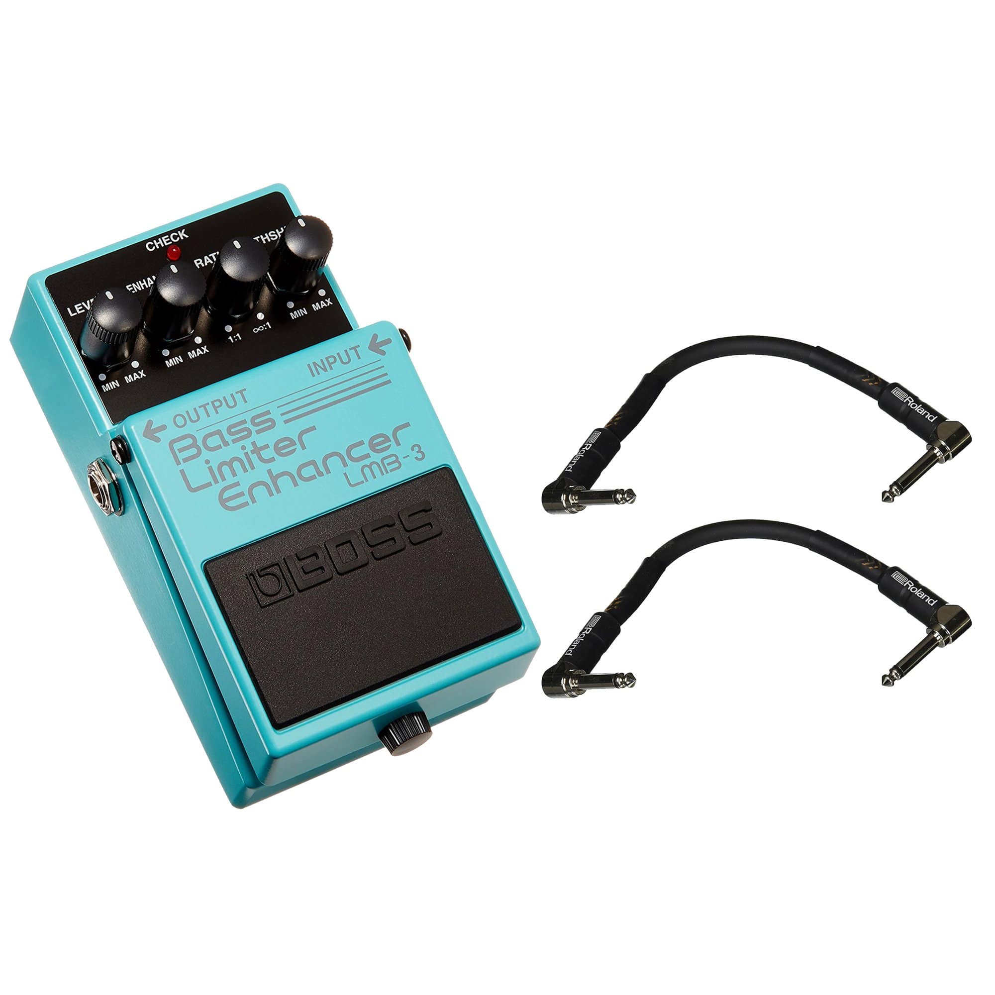 Boss LMB-3 Bass Limiter/Enhancer Pedal Bundle w/ 2 Roland Black Series 6 inch Patch Cables Effects and Pedals / Bass Pedals