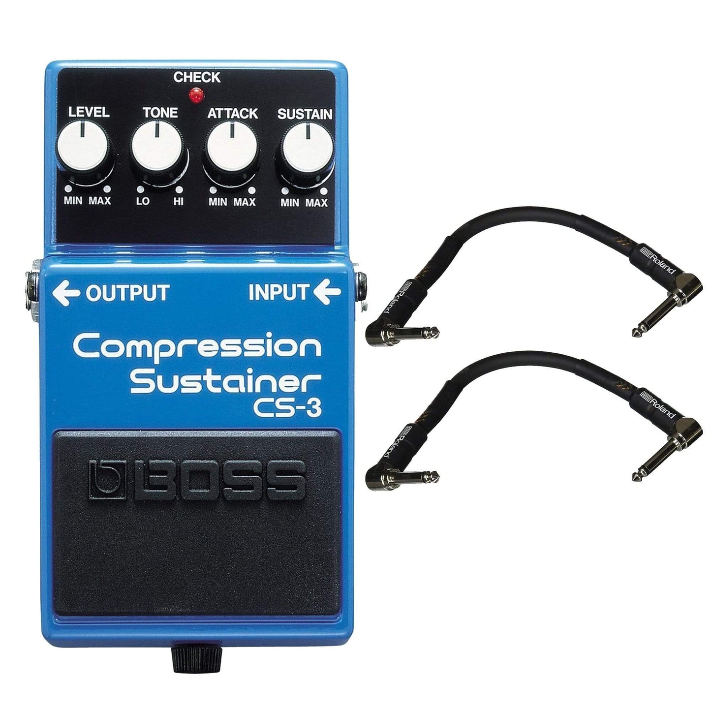 Boss CS-3 Compression Sustainer Bundle w/ 2 Roland Black Series 6 inch Patch Cables Effects and Pedals / Compression and Sustain