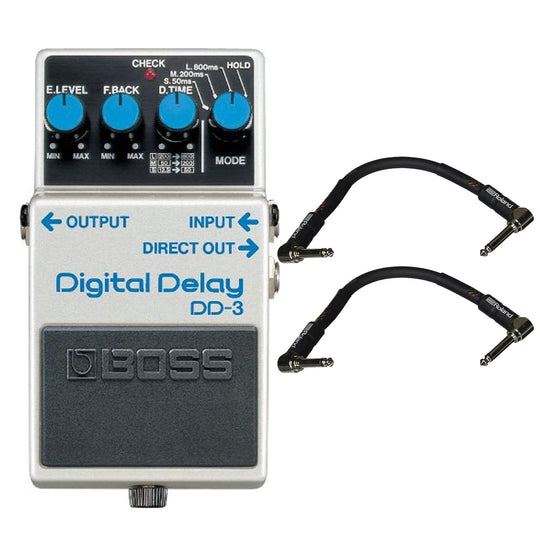 Boss DD-3 Digital Delay Bundle w/ 2 Roland Black Series 6 inch Patch Cables Effects and Pedals / Delay