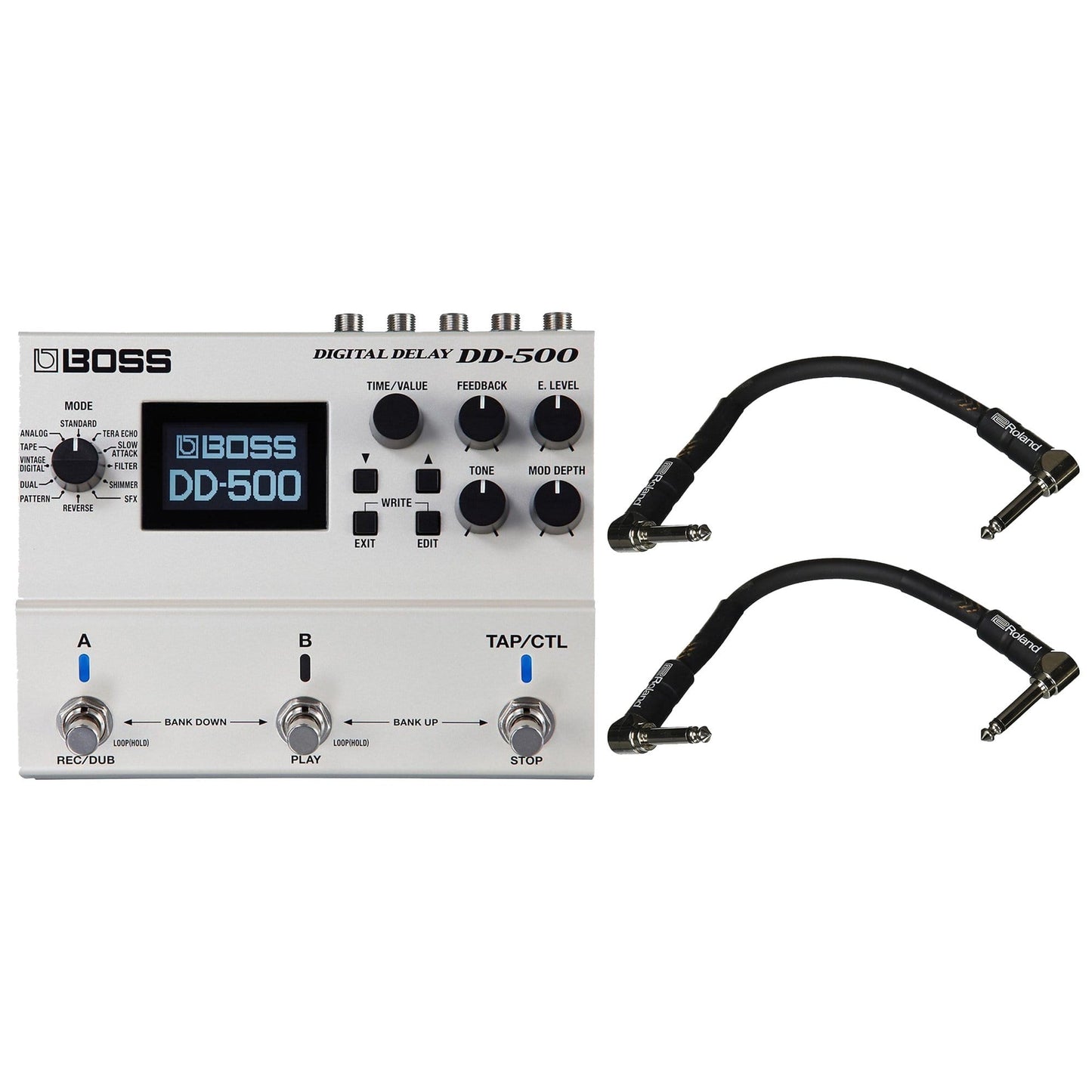 Boss DD-500 Digital Delay Bundle w/ 2 Roland Black Series 6 inch Patch Cables Effects and Pedals / Delay