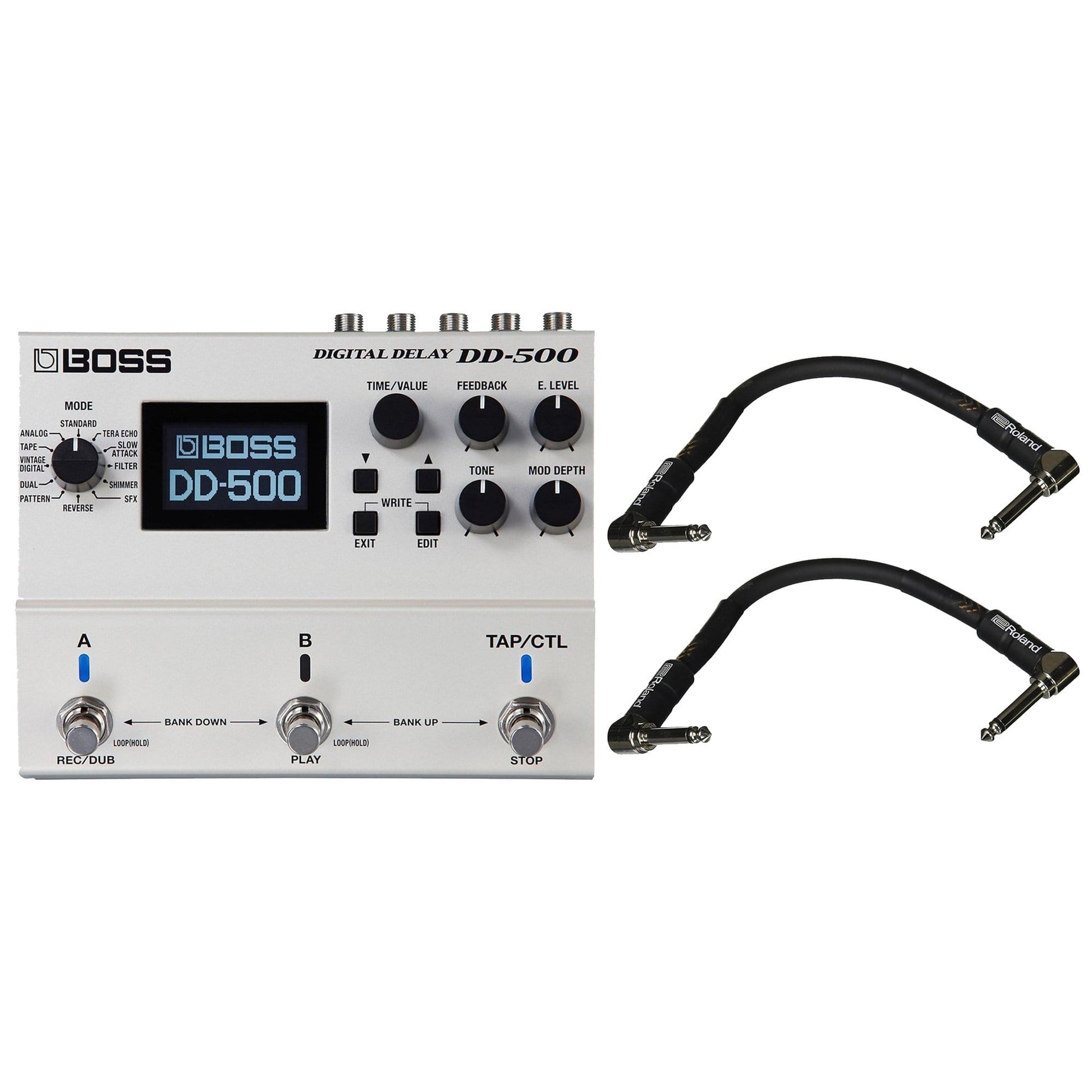 Boss DD-500 Digital Delay Bundle w/ 2 Roland Black Series 6 inch Patch Cables Effects and Pedals / Delay