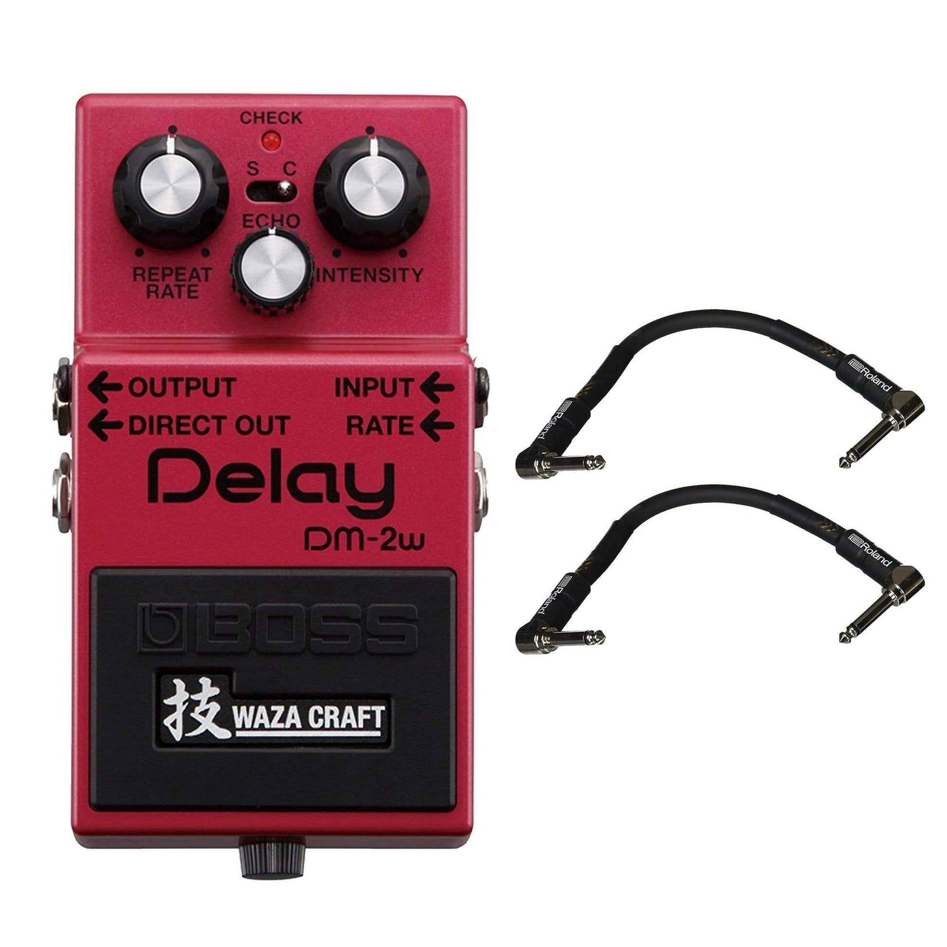 Boss DM-2W Delay Waza Craft Analog Pedal Bundle w/ 2 Roland Black Series 6 inch Patch Cables Effects and Pedals / Delay