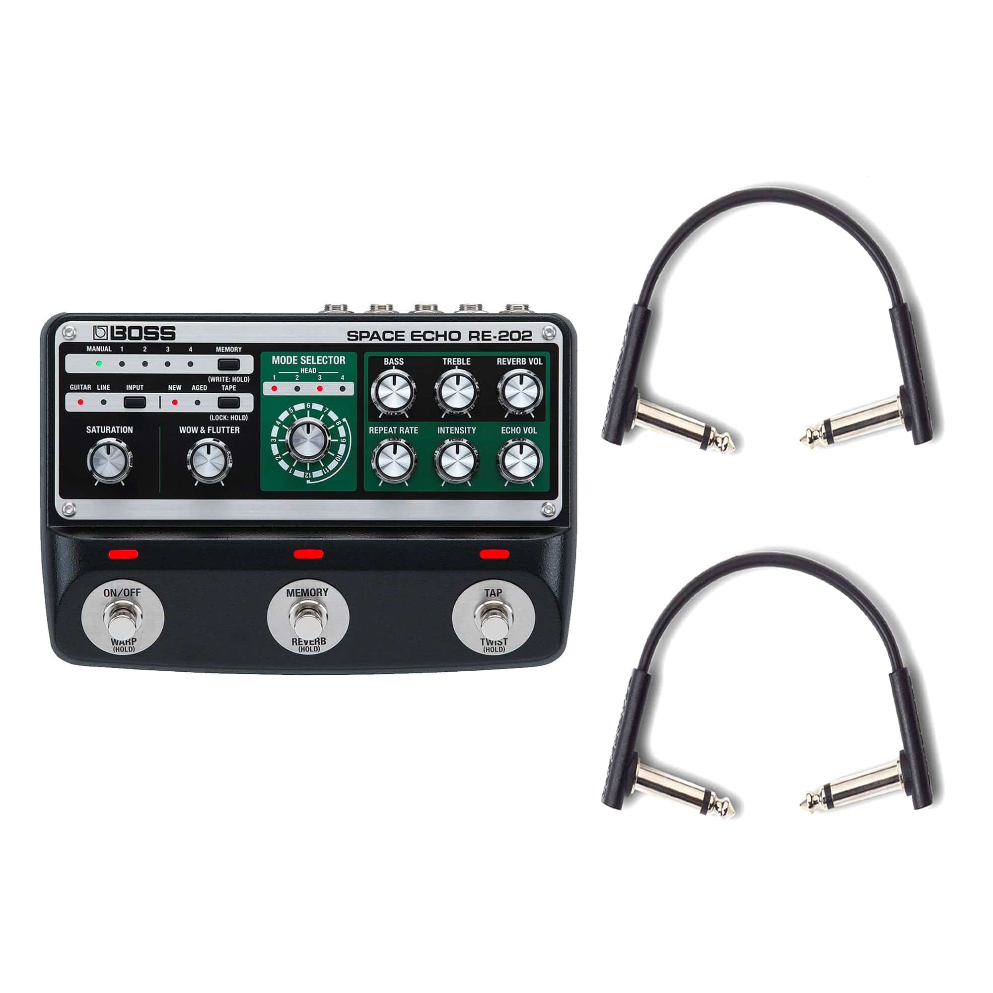 Boss RE-202 Space Echo Delay/Reverb Pedal w/(2) Rockboard Flat Patch Cables Bundle Effects and Pedals / Delay