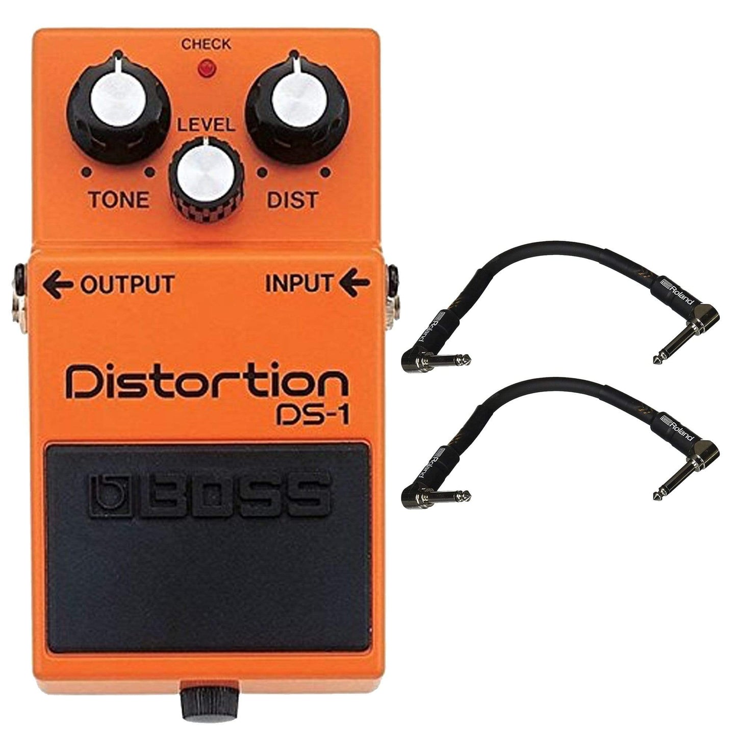 Boss DS-1 Distortion Bundle w/ 2 Roland Black Series 6 inch Patch Cables Effects and Pedals / Distortion