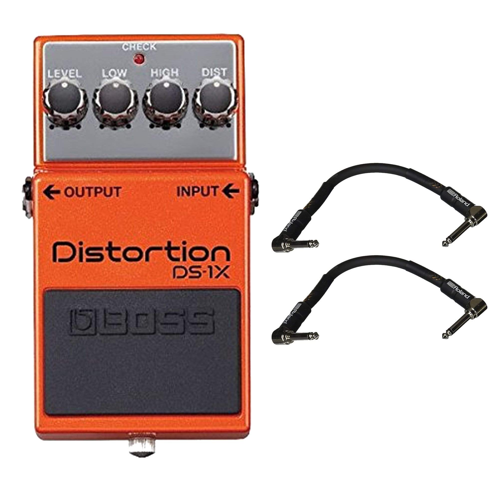 Boss DS-1X Distortion Bundle w/ 2 Roland Black Series 6 inch Patch Cables Effects and Pedals / Distortion