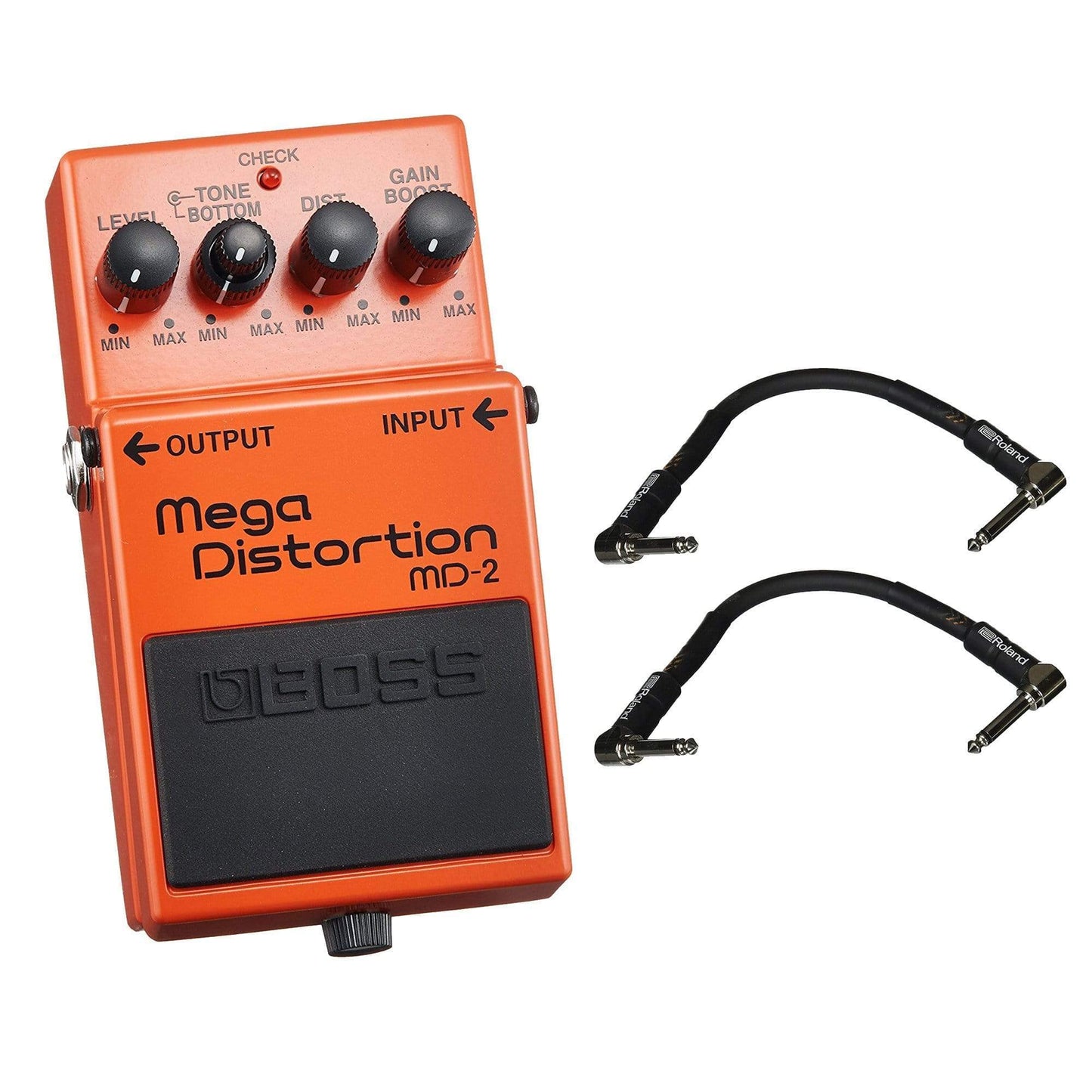 Boss MD-2 Mega Distortion Bundle w/ 2 Roland Black Series 6 inch Patch Cables Effects and Pedals / Distortion