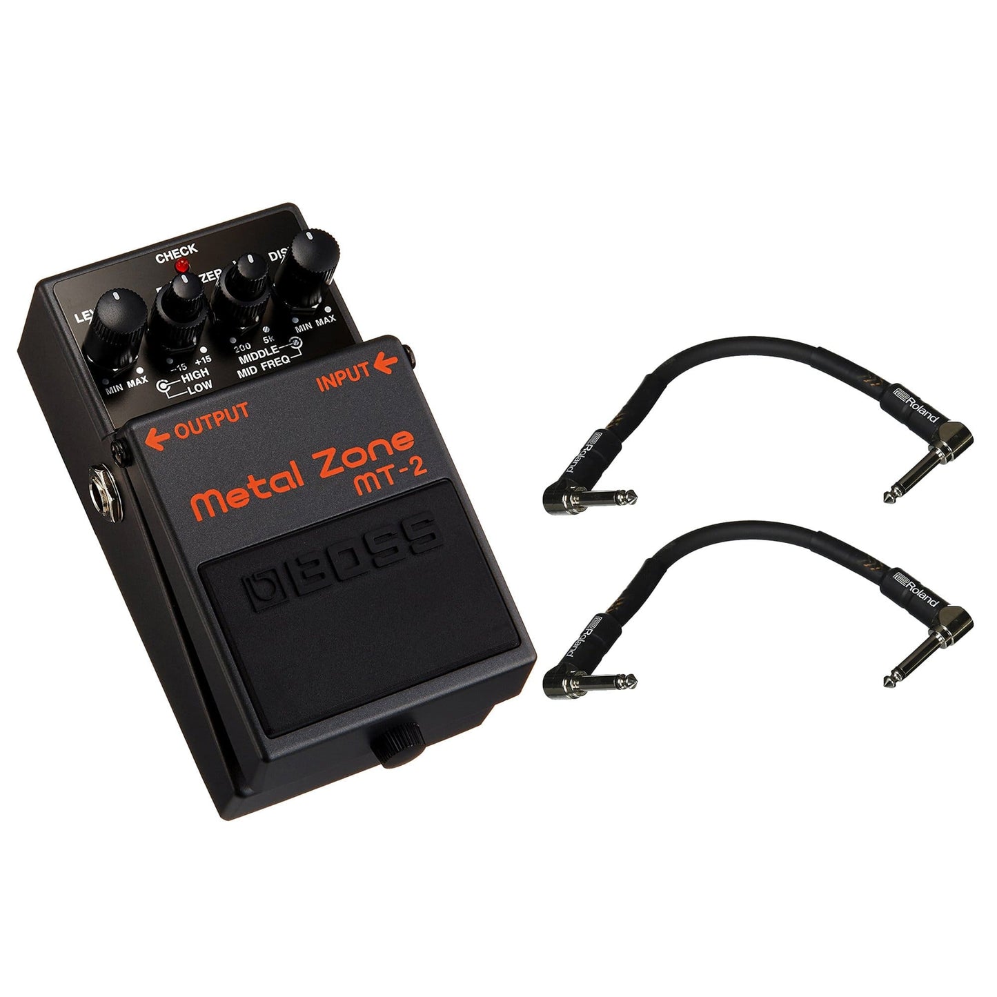 Boss MT-2 Metal Zone Bundle w/ 2 Roland Black Series 6 inch Patch Cables Effects and Pedals / Distortion