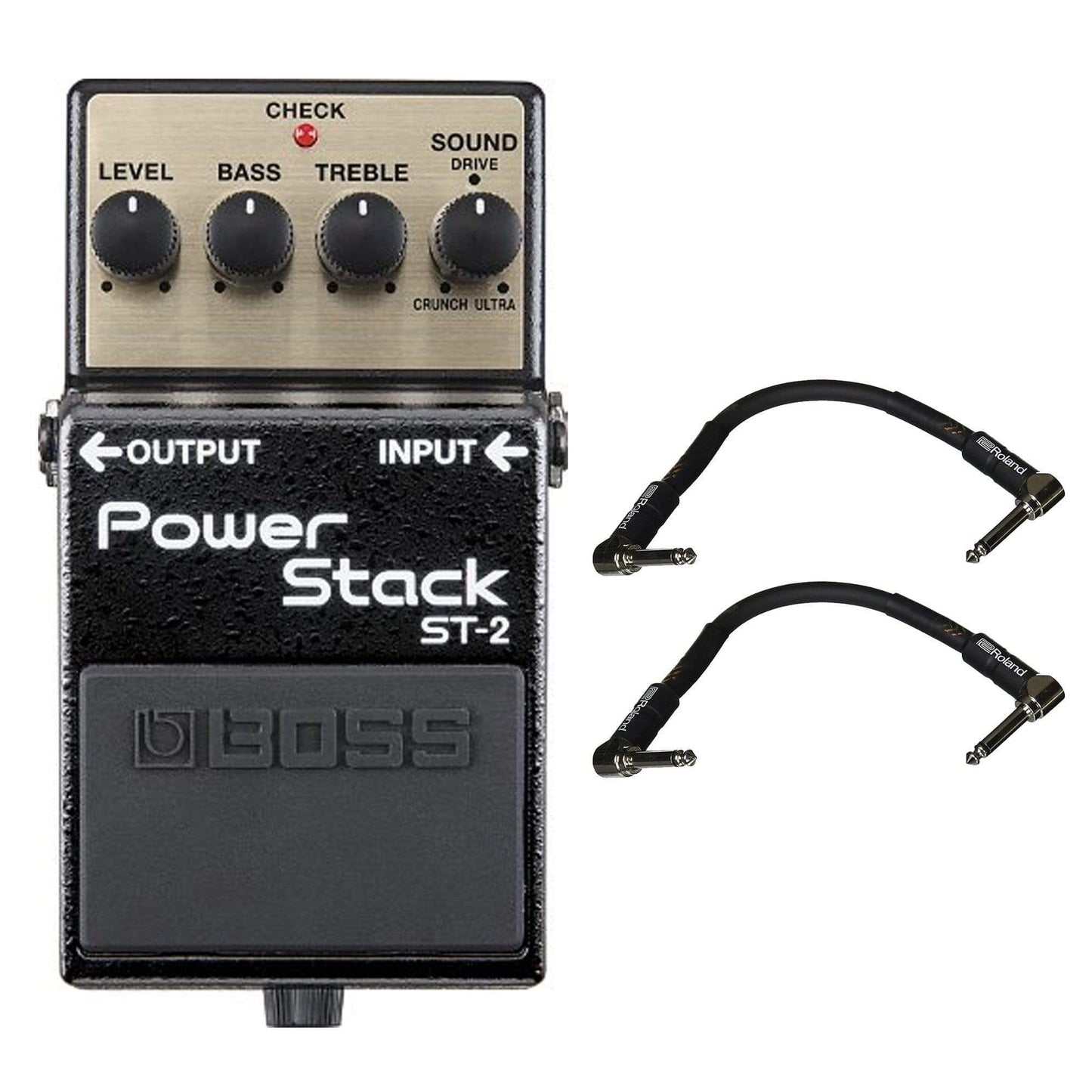 Boss ST-2 Power Stack Bundle w/ 2 Roland Black Series 6 inch Patch Cables Effects and Pedals / Distortion