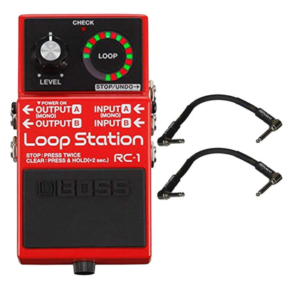 Boss RC-1 Loop Station Bundle w/ 2 Roland Black Series 6 inch Patch Cables Effects and Pedals / Loop Pedals and Samplers