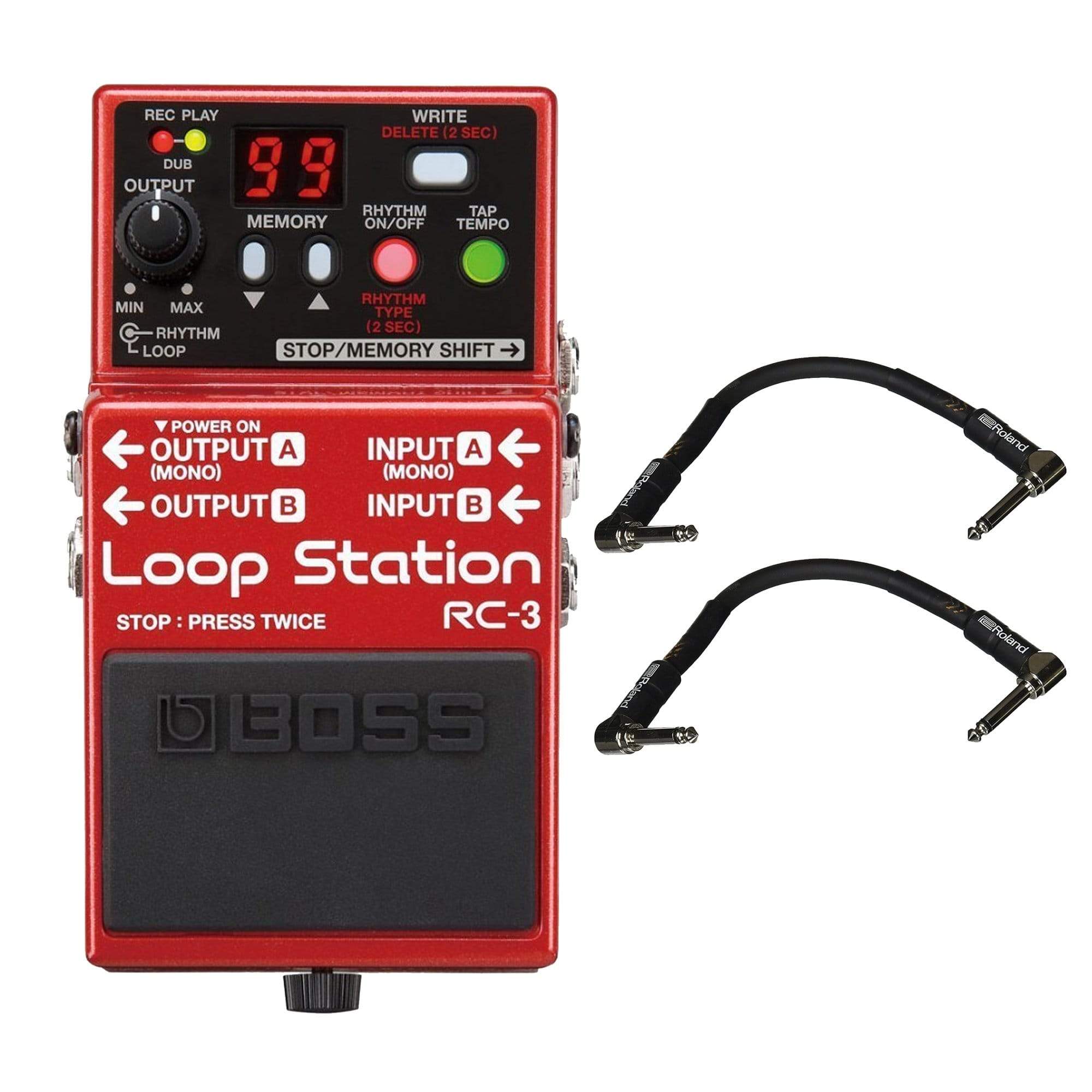 Boss RC-3 Loop Station Bundle w/ 2 Roland Black Series 6 inch Patch Cables Effects and Pedals / Loop Pedals and Samplers
