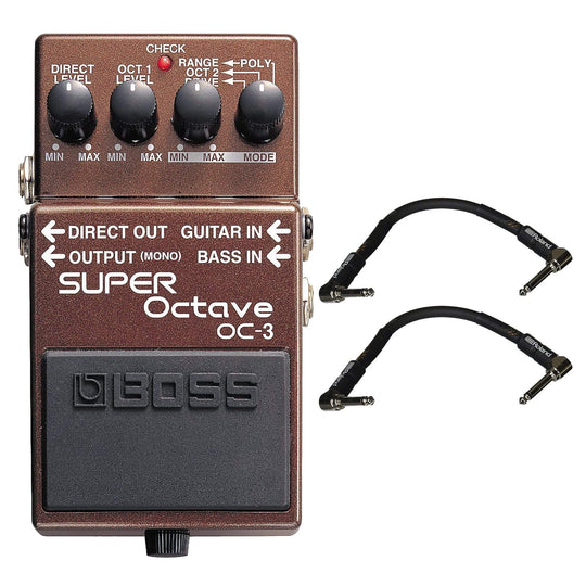 Boss OC-3 Super Octave Bundle w/ 2 Roland Black Series 6 inch Patch Cables Effects and Pedals / Octave and Pitch