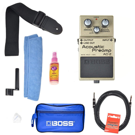 Boss AD-2 Acoustic Preamp Pedal Boss w/ Promo Accessories Bundle Effects and Pedals / Overdrive and Boost