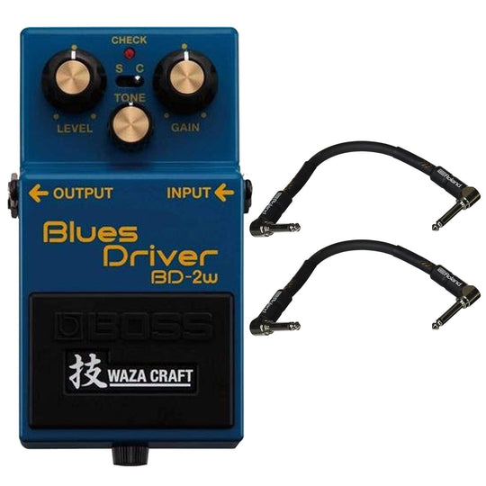 Boss BD-2W Blues Driver Waza Craft Analog Pedal Bundle w/ 2 Roland Black Series 6 inch Patch Cables Effects and Pedals / Overdrive and Boost