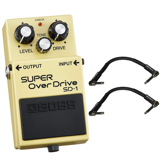 Boss SD-1 Super Overdrive Bundle w/ 2 Roland Black Series 6 inch Patch Cables Effects and Pedals / Overdrive and Boost