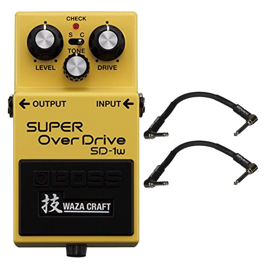 Boss SD-1W Super Overdrive Waza Craft Analog Pedal Bundle w/ 2 Roland Black Series 6 inch Patch Cables Effects and Pedals / Overdrive and Boost