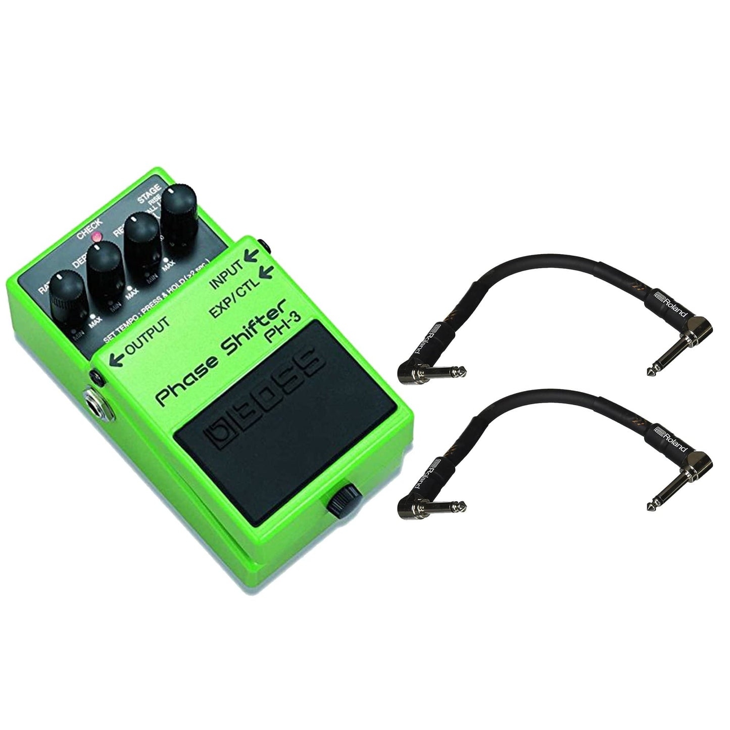 Boss PH-3 Phase Shifter Bundle w/ 2 Roland Black Series 6 inch Patch Cables Effects and Pedals / Phase Shifters
