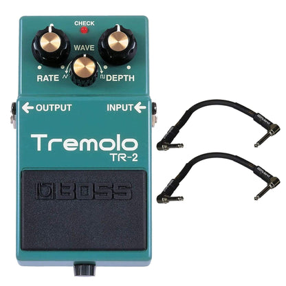 Boss TR-2 Tremolo Bundle w/ 2 Roland Black Series 6 inch Patch Cables Effects and Pedals / Tremolo and Vibrato