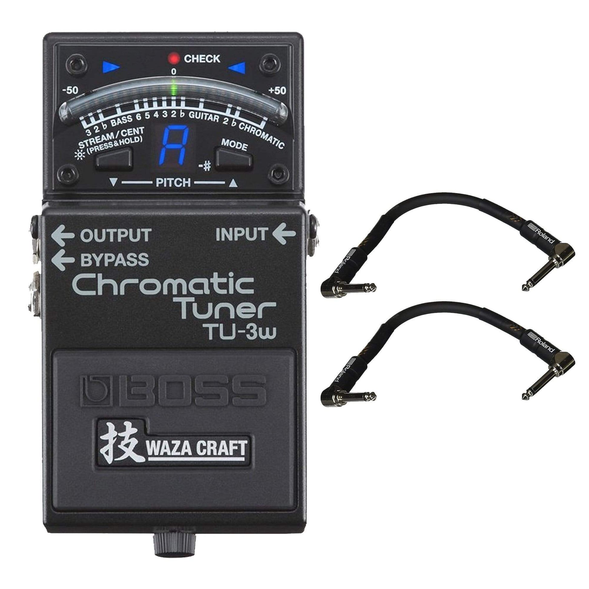 BOSS TU-3W Chromatic Tuner Bundle w/ 2 Roland Black Series 6 inch Patch Cables Effects and Pedals / Tuning Pedals