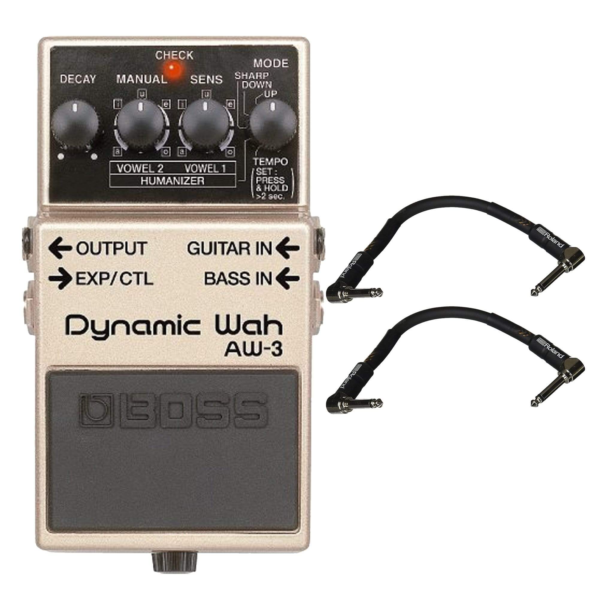 Boss AW-3 Dynamic Wah Bundle w/ 2 Roland Black Series 6 inch Patch Cables Effects and Pedals / Wahs and Filters