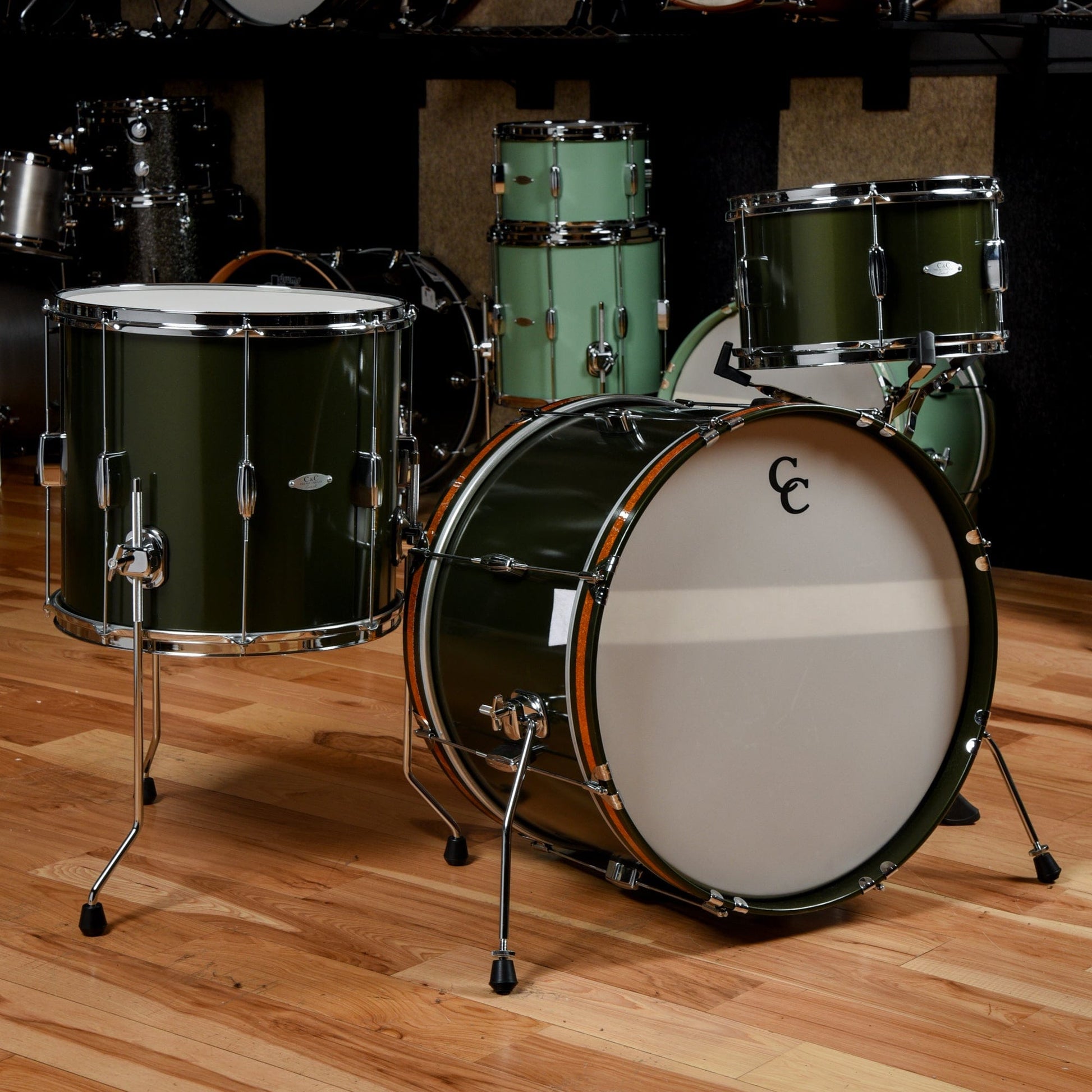 C&C Player Date 1 13/16/22 3pc. Drum Kit Dark Olive Vintage Gloss Drums and Percussion / Acoustic Drums / Full Acoustic Kits