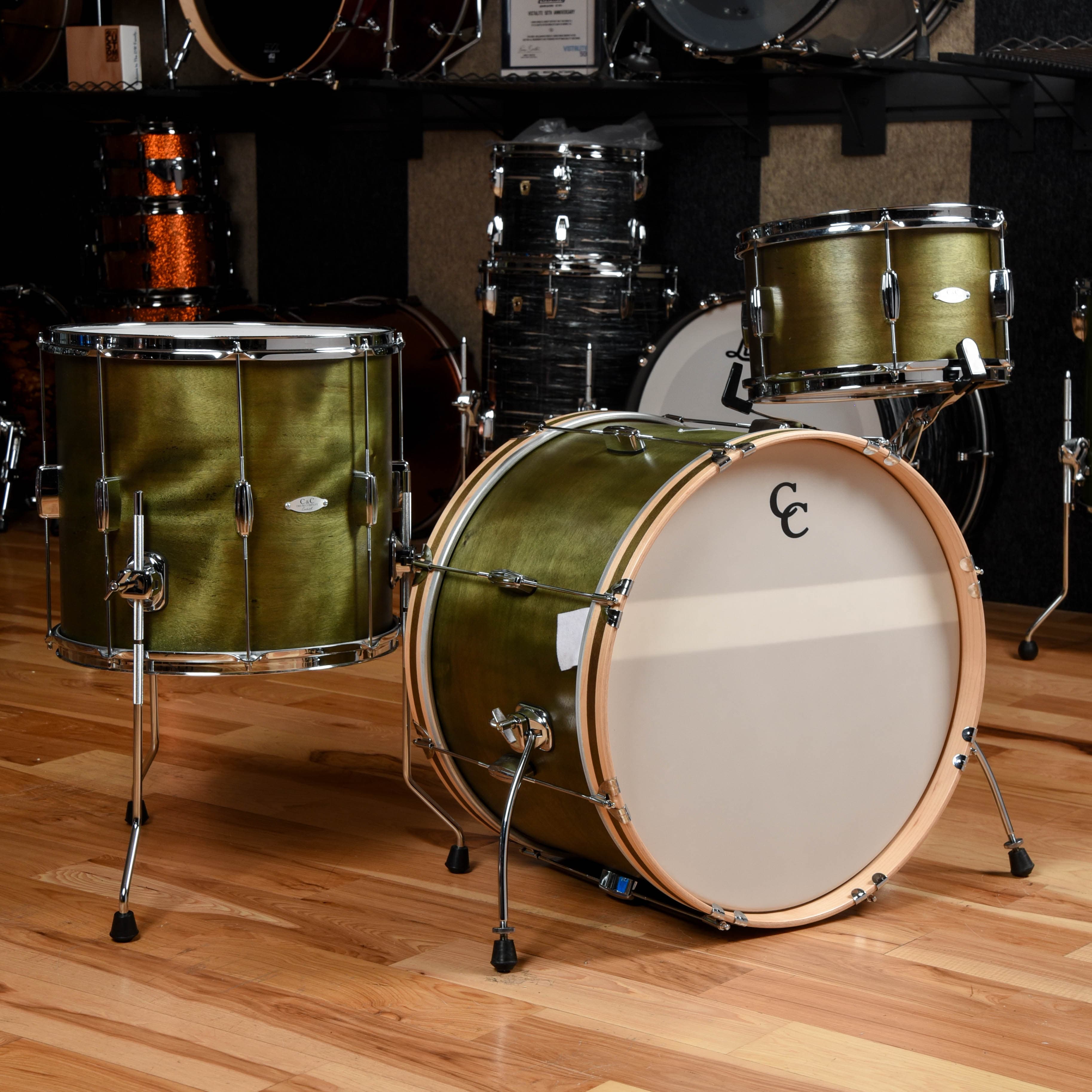 C&C Player Date 1 13/16/22 3pc. Drum Kit Olive Drab Vintage Gloss Drums and Percussion / Acoustic Drums / Full Acoustic Kits