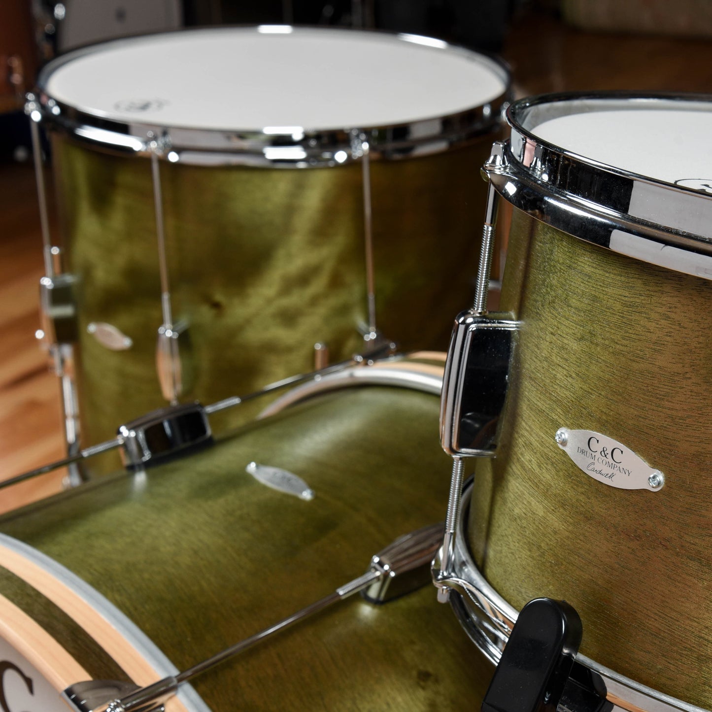 C&C Player Date 1 13/16/22 3pc. Drum Kit Olive Drab Vintage Gloss Drums and Percussion / Acoustic Drums / Full Acoustic Kits