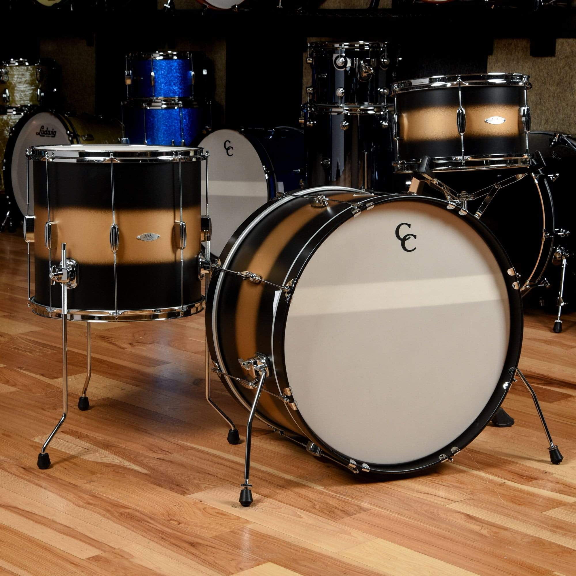 C&C Player Date 2 13/16/24 3pc. Drum Kit Black/Gold Duco Satin ...