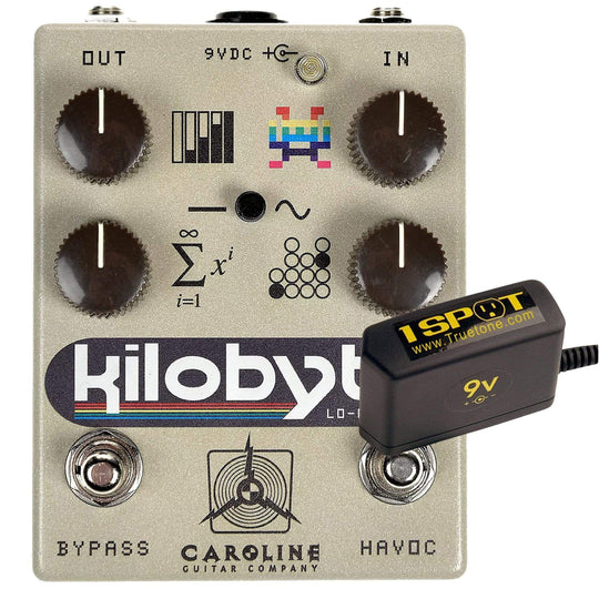 Caroline Kilobyte Lo-Fidelity Digital Delay 64 Graphic Bundle w/ Truetone 1 Spot Space Saving 9v Adapter Effects and Pedals / Delay,Effects and Pedals / Fuzz
