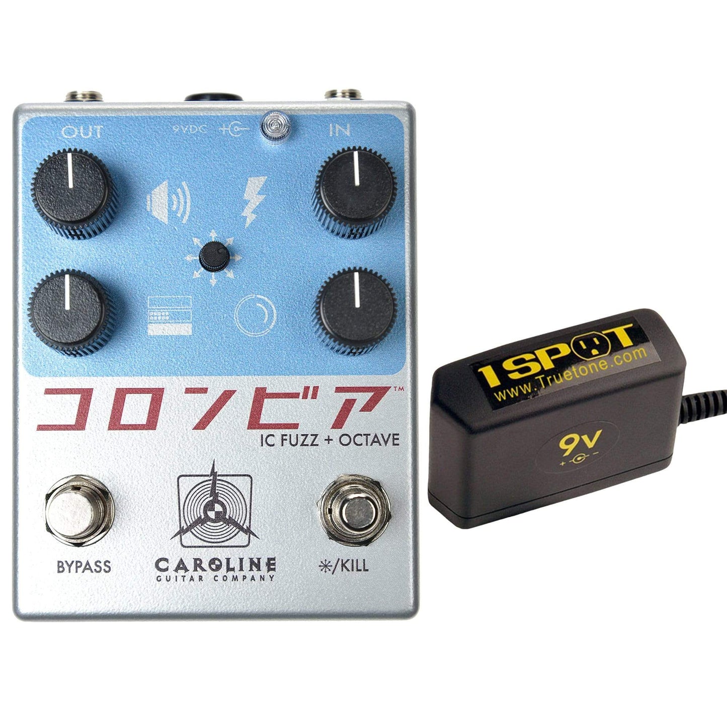 Caroline Shigeharu Fuzz and Octave Pedal Throwback Can Bundle w/ Truetone 1 Spot Space Saving 9v Adapter Effects and Pedals / Fuzz