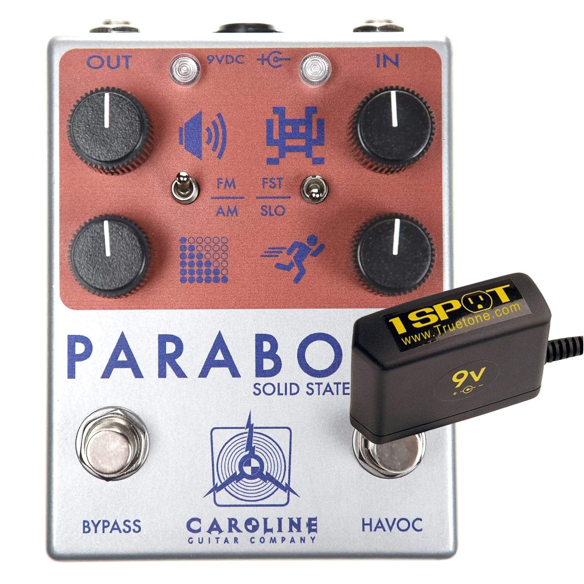 Caroline Parabola Solid State Tremolo Throwback Can Limited Edition Bundle w/ Truetone 1 Spot Space Saving 9v Adapter Effects and Pedals / Tremolo and Vibrato