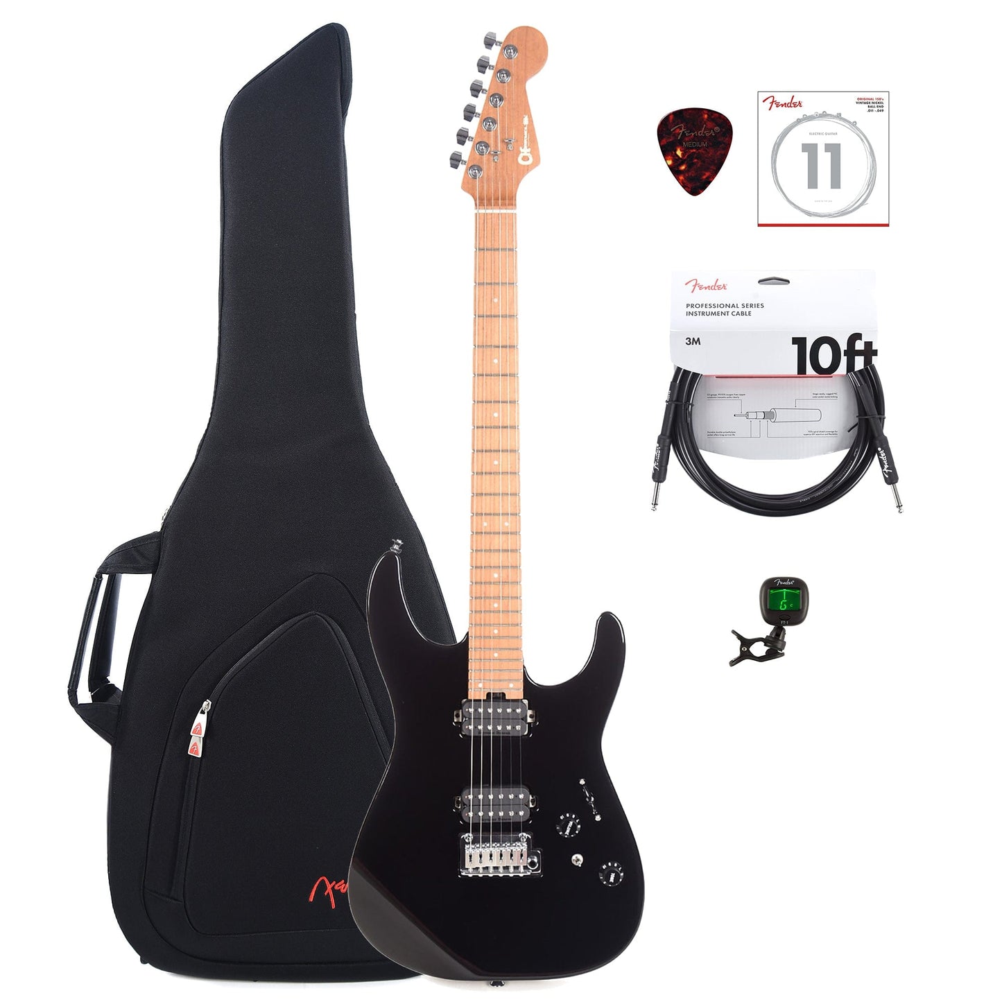 Charvel Pro-Mod DK24 HH 2PT CM MN Gloss Black w/Gig Bag, Tuner, (1) Cable, Picks and Strings Bundle Electric Guitars / Solid Body