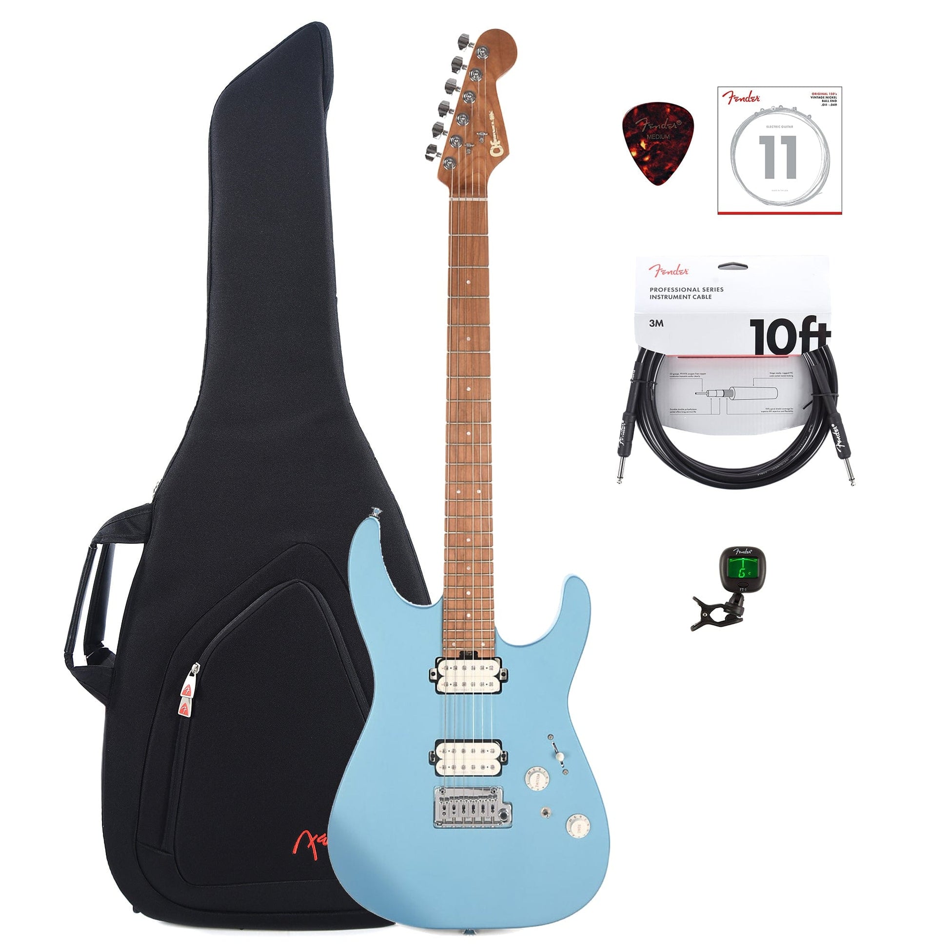 Charvel Pro-Mod DK24 HH 2PT CM MN Matte Blue Frost w/Gig Bag, Tuner, (1) Cable, Picks and Strings Bundle Electric Guitars / Solid Body