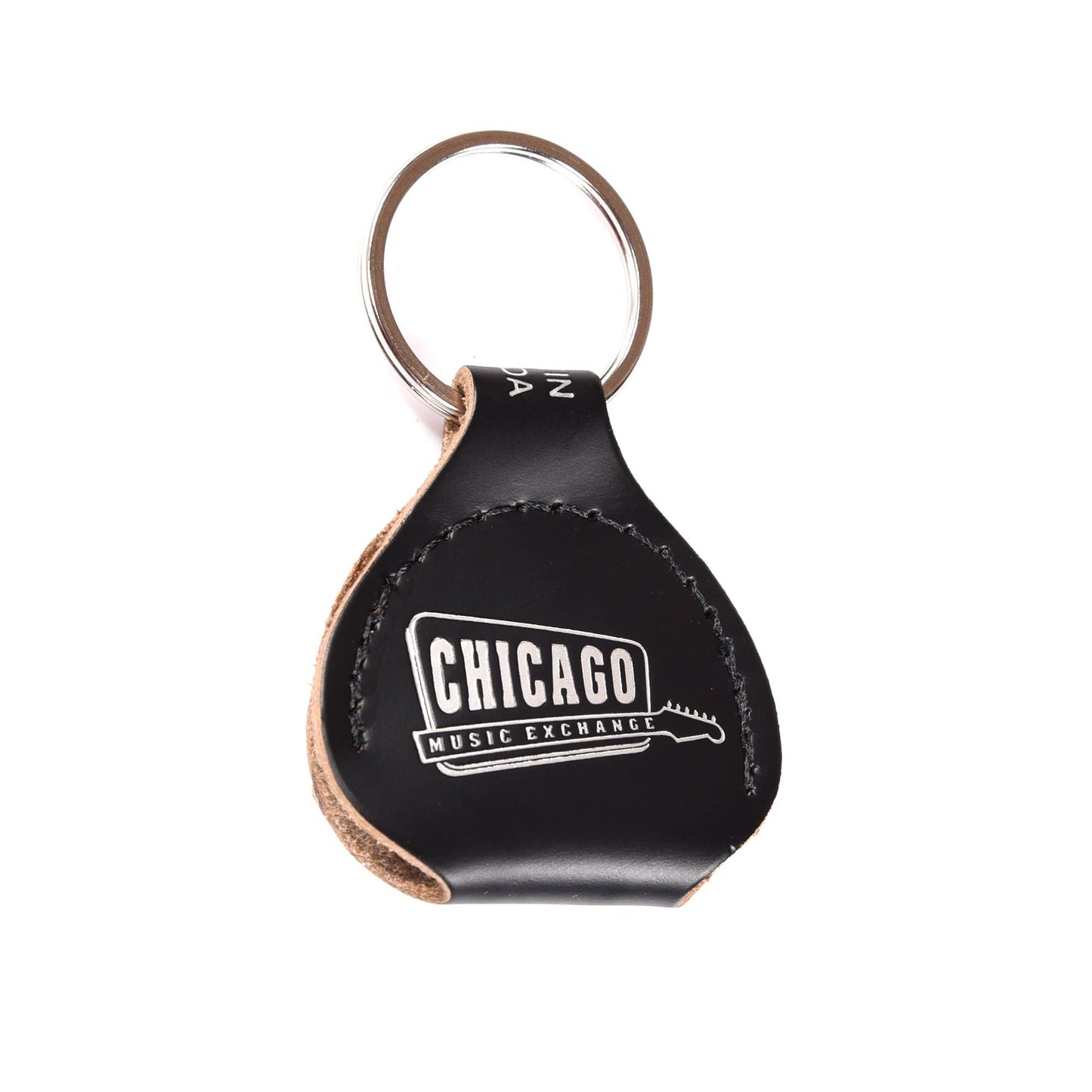 Chicago Music Exchange Leather Pick Holder Keychain Black w/Silver Foil Accessories / Merchandise