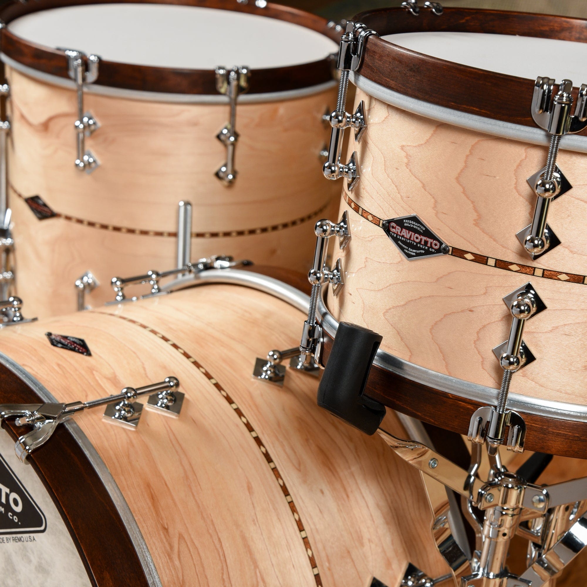 Craviotto 12/14/20 3pc. Solid Maple Super Swing Drum Kit w/Walnut Inlay & Brown Stained Wood Hoops Drums and Percussion / Acoustic Drums / Full Acoustic Kits