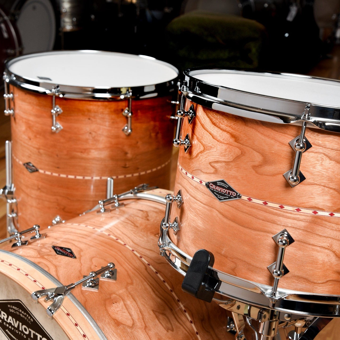 Craviotto 13/16/22 3pc. Solid Cherry Drum Kit w/Red Inlay Natural Satin Drums and Percussion / Acoustic Drums / Full Acoustic Kits
