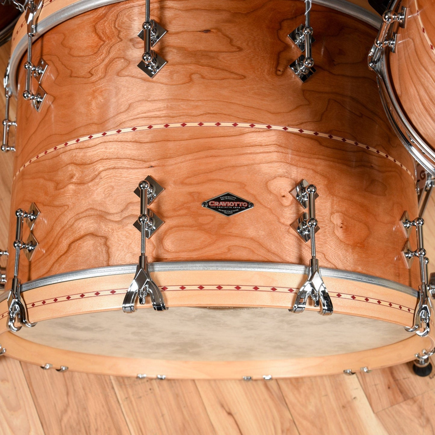 Craviotto 13/16/22 3pc. Solid Cherry Drum Kit w/Red Inlay Natural Satin Drums and Percussion / Acoustic Drums / Full Acoustic Kits