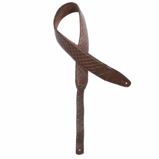 D&A Guitar Gear Pro-Performance Quilted Leather Guitar & Bass Strap Burlywood Brown w/Cream Stitching Accessories / Straps